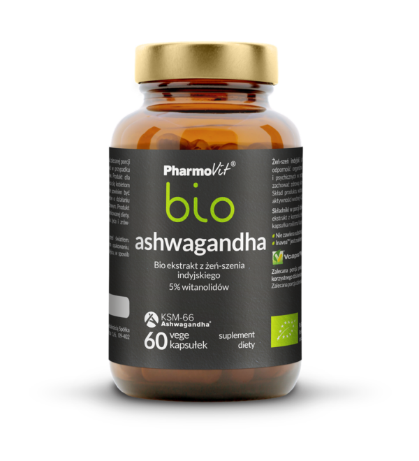 Ashwagandha bio ekstrakt bio z żeń-szenia indyjskiego 5% witanolidów 60 kaps Vcaps® Plus | Pharmovit bio